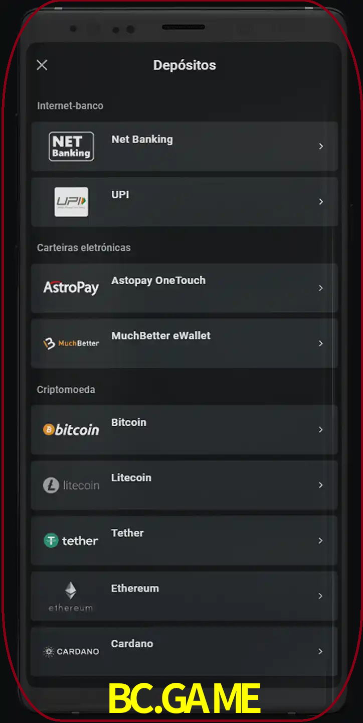 Você pode usar métodos alternativos de depósito.